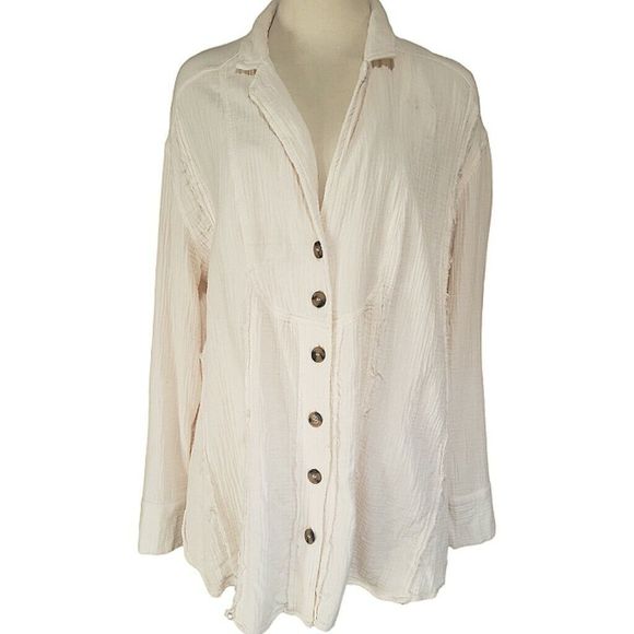 Free People Tops - Free People Off White Frayed Top Oversized Womens Tunic Casual Boho Lagenlook M